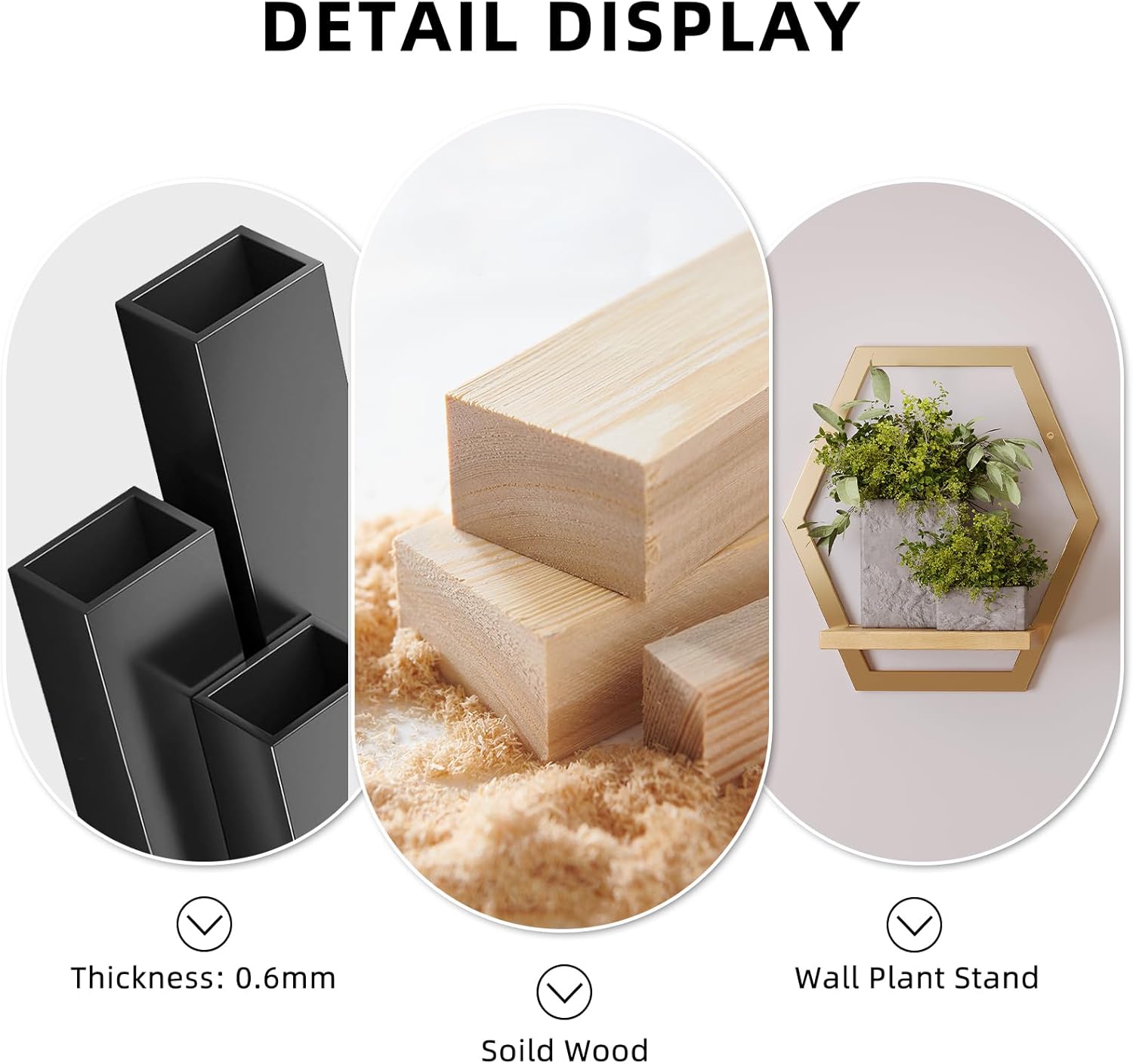 3 Pack Solid Wood & Heavy Duty Metal Wall Plant Stands,9inch Natural Wood Shelf, Boho Arch Hanging Planter for Indoor 25 LB Load for Plants, Flowers, Herbs Golden